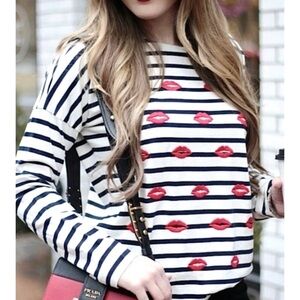 JCREW BRETON FRENCH COQUETTE SWEATSHIRT M Y2K POP ART EMBROIDERED LIPS GIRL CORE